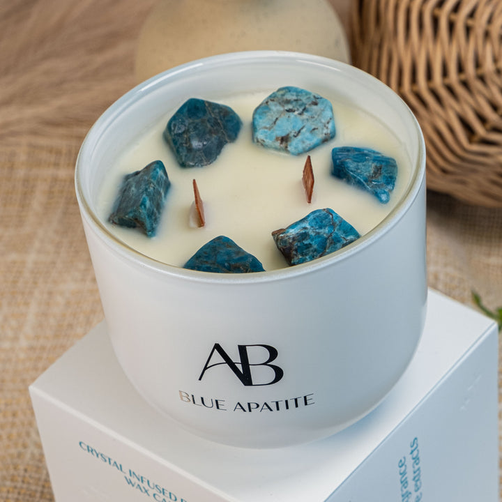 Blue Apatite Crystal 340g Candle