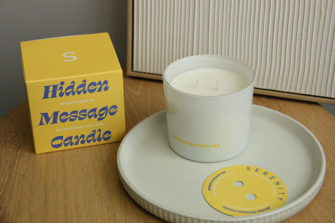 Serenity Hidden Message Apricot & Peach Tea Candle 250g